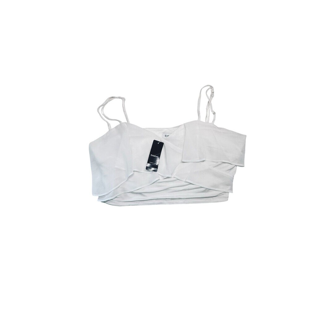 Bebe White Ruffle Crop Top NWT - Picture 7 of 7